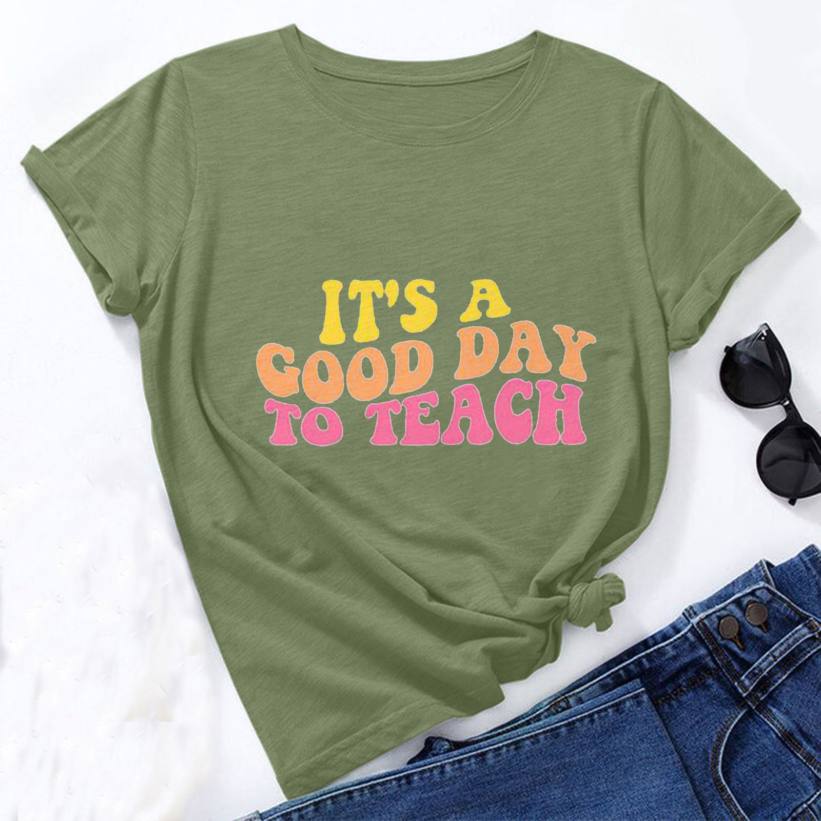 Wiyuqeen Teacher Shirts for Women Preschool Loose Fitted Short Sleeve Blouses Tops Pretty Letter Printed Cooling Tees Teachers Day Gifts Ideals